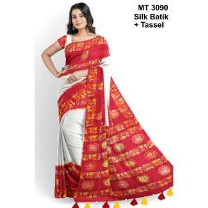Silk Batik Saree with Tassle & Attached Blouse Piece (MT-3090)