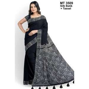 Silk Batik Saree with Tassle & Attached Blouse Piece (MT-3509)