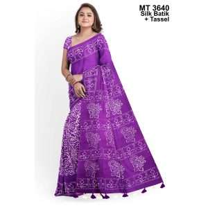 Silk Batik Saree with Tassle & Attached Blouse Piece (MT-3540)