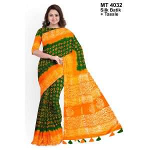 Silk Batik Saree with Tassle & Attached Blouse Piece (MT-4032)