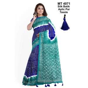 Silk Batik Saree with Tassle & Attached Blouse Piece (MT-4071)