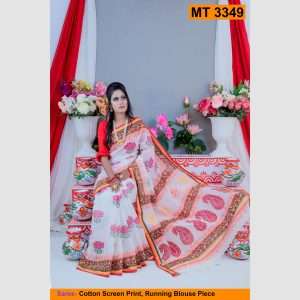 কটন ব্লক প্রিন্ট শাড়ী রানিং ব্লাউজ পিছ (MT-3349)