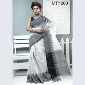 টাঙ্গাইল তাঁতের হাফ সিল্ক টেম্পল পাড় শাড়ী ব্লাউজ পিছ সহ (MT-1060)