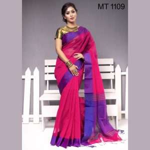 টাঙ্গাইল তাঁতের হাফ সিল্ক ফিতা পাড় শাড়ী ব্লাউজ পিছ সহ (MT-1109)