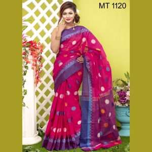 টাঙ্গাইল তাঁতের হাফ সিল্ক বল বুটি শাড়ী ব্লাউজ পিছ সহ (MT-1120)