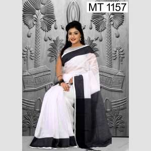 টাঙ্গাইল তাঁতের হাফ সিল্ক ভেলভেট পাড় শাড়ী ব্লাউজ পিছ সহ (MT-1157)