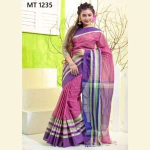 টাঙ্গাইল তাঁতের হাফ সিল্ক চেক শাড়ী ব্লাউজ পিছ সহ (MT-1235)