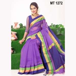 টাঙ্গাইল তাঁতের হাফ সিল্ক টেম্পল পাড় শাড়ী ব্লাউজ পিছ সহ (MT-1272)