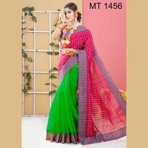 টাঙ্গাইল তাঁতের হাফ সিল্ক ডিজাইনার শাড়ী ব্লাউজ পিছ সহ (MT-1456)