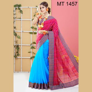 টাঙ্গাইল তাঁতের হাফ সিল্ক ডিজাইনার শাড়ী ব্লাউজ পিছ সহ (MT-1457)