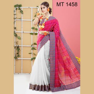 টাঙ্গাইল তাঁতের হাফ সিল্ক ডিজাইনার শাড়ী ব্লাউজ পিছ সহ (MT-1458)