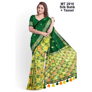 Silk Batik Saree with Tassle & Attached Blouse Piece (MT-2916)