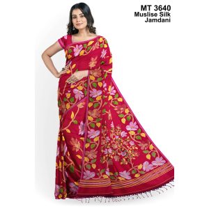 মাসলাইস সিল্ক জামদানি শাড়ী ব্লাউজ পিছ সহ (MT-3640)